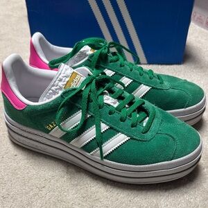 Adidas Women's Green/Pink Gazelle Bold Sneakers 38/6.5